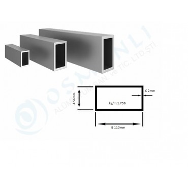 Alüminyum Kutu Profil 56mm X 110mm Et Kalınlık 2mm